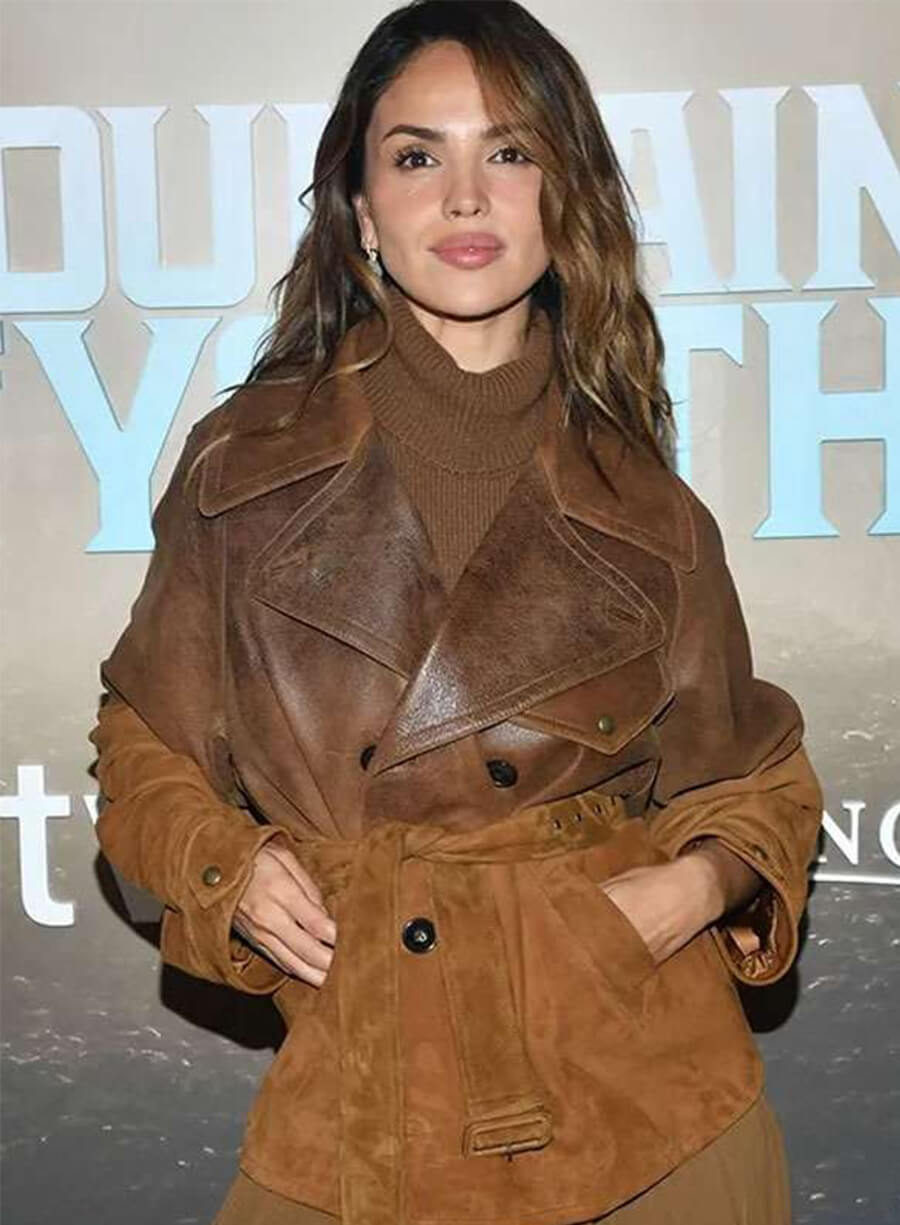 Fountain of Youth 2025 Eiza Gonzalez Esme Brown Leather Jacket