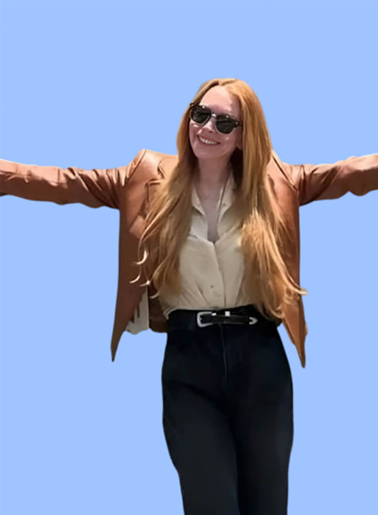Freakier Friday 2025 Lindsay Lohan Anna Brown Leather Jacket