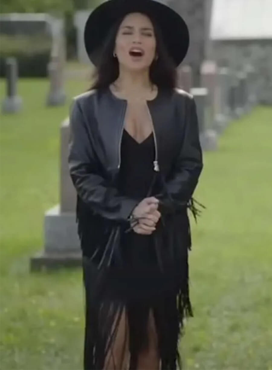 Vanessa Hudgens French Girl 2024 Black Leather Fringe Jacket