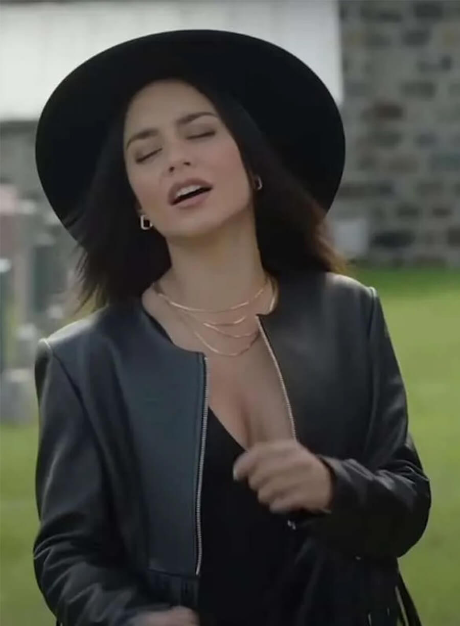 Vanessa Hudgens French Girl 2024 Black Leather Fringe Jacket