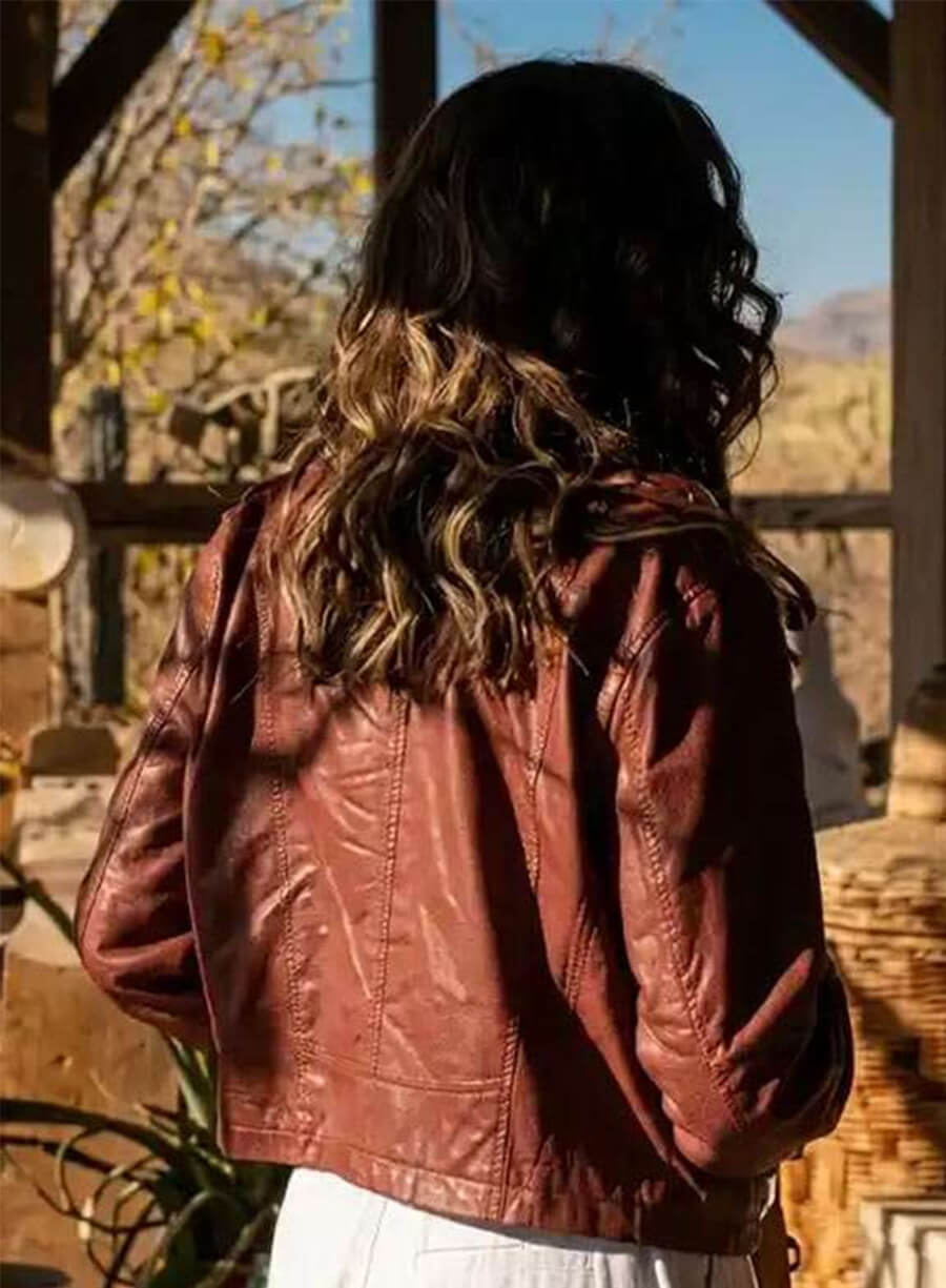 Geena Davis The Boroughs Renee Maroon Leather Jacket