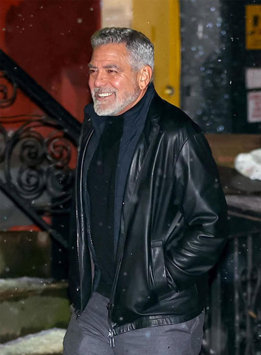 George Clooney Leather Black jacket