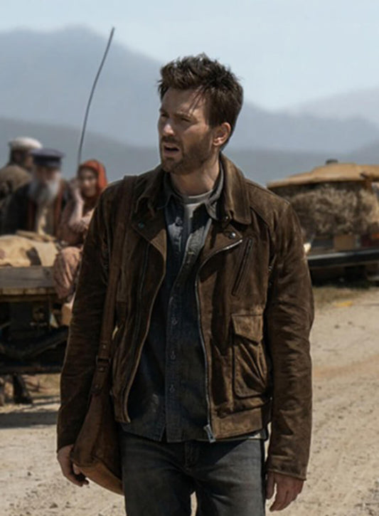 Ghosted 2023 Chris Evans  Cole Turner Brown Suede Jacket