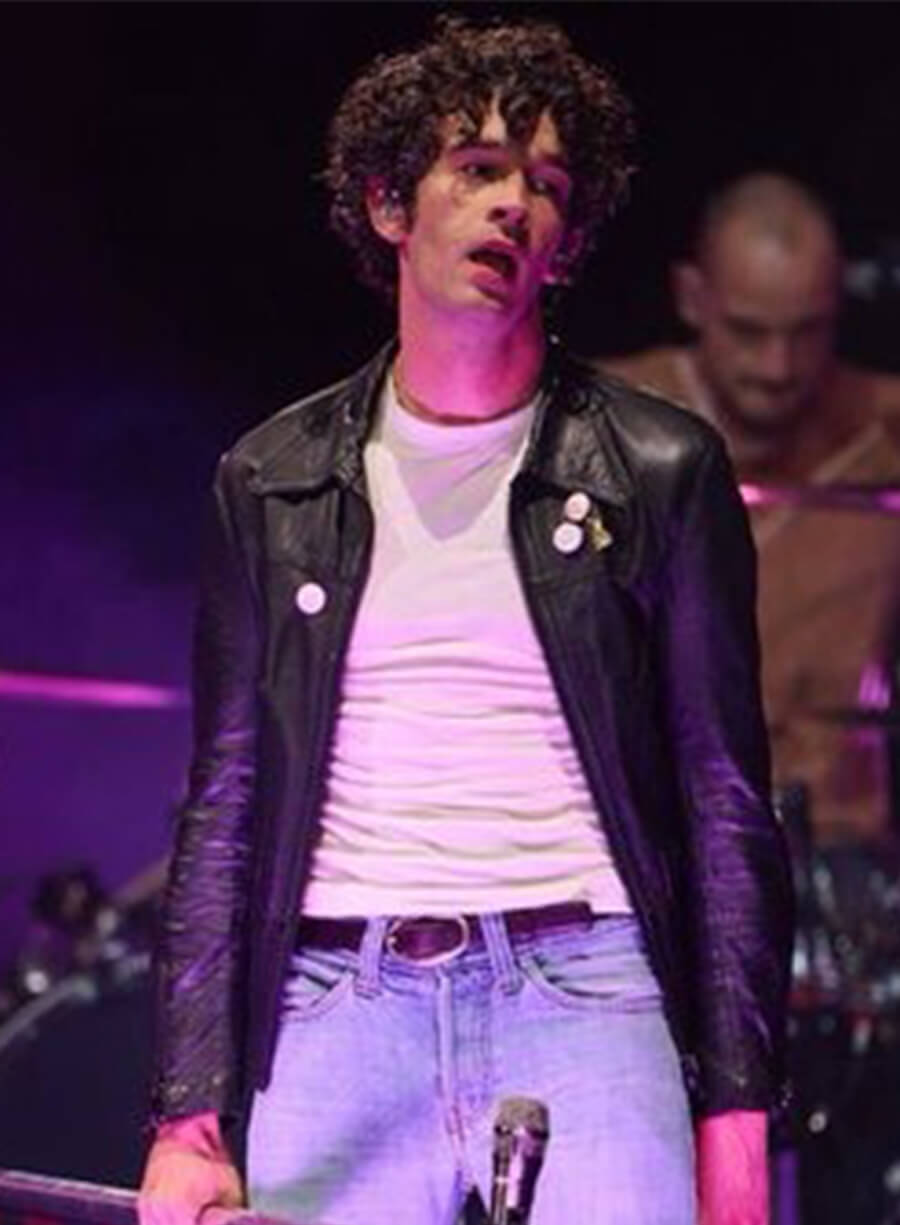 Glastonbury 2025 Matty Healy The 1975 Black Leather Jacket