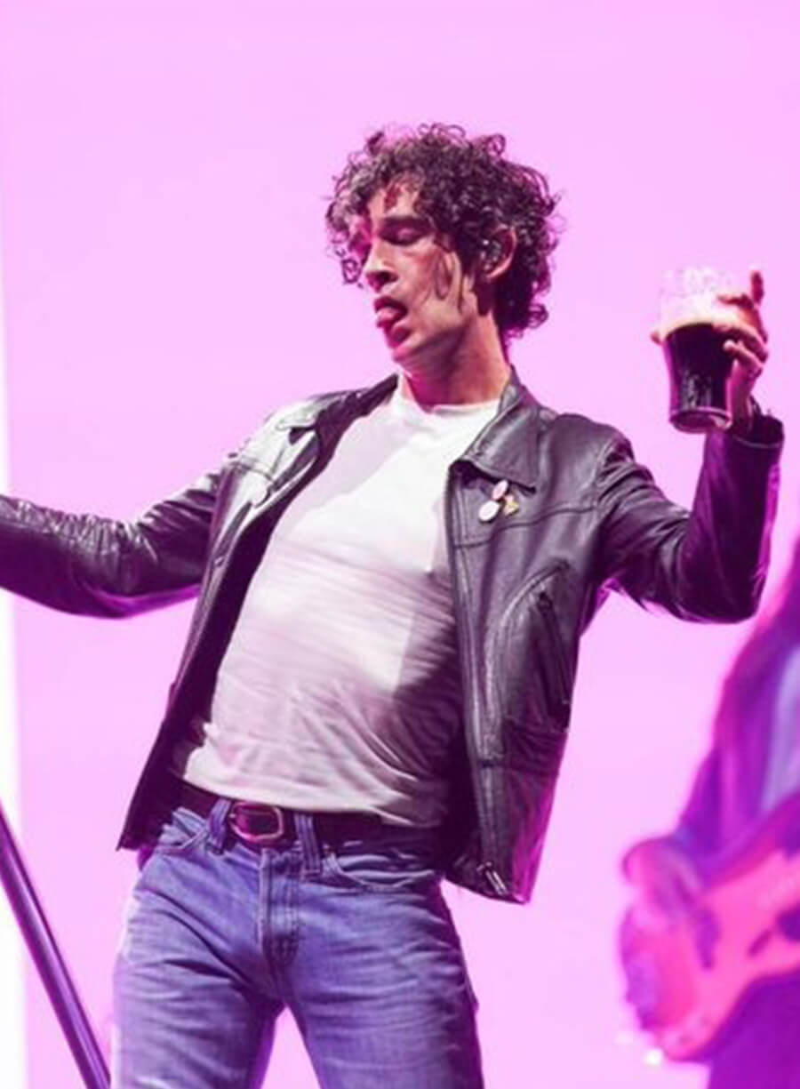 Glastonbury 2025 Matty Healy The 1975 Black Leather Jacket