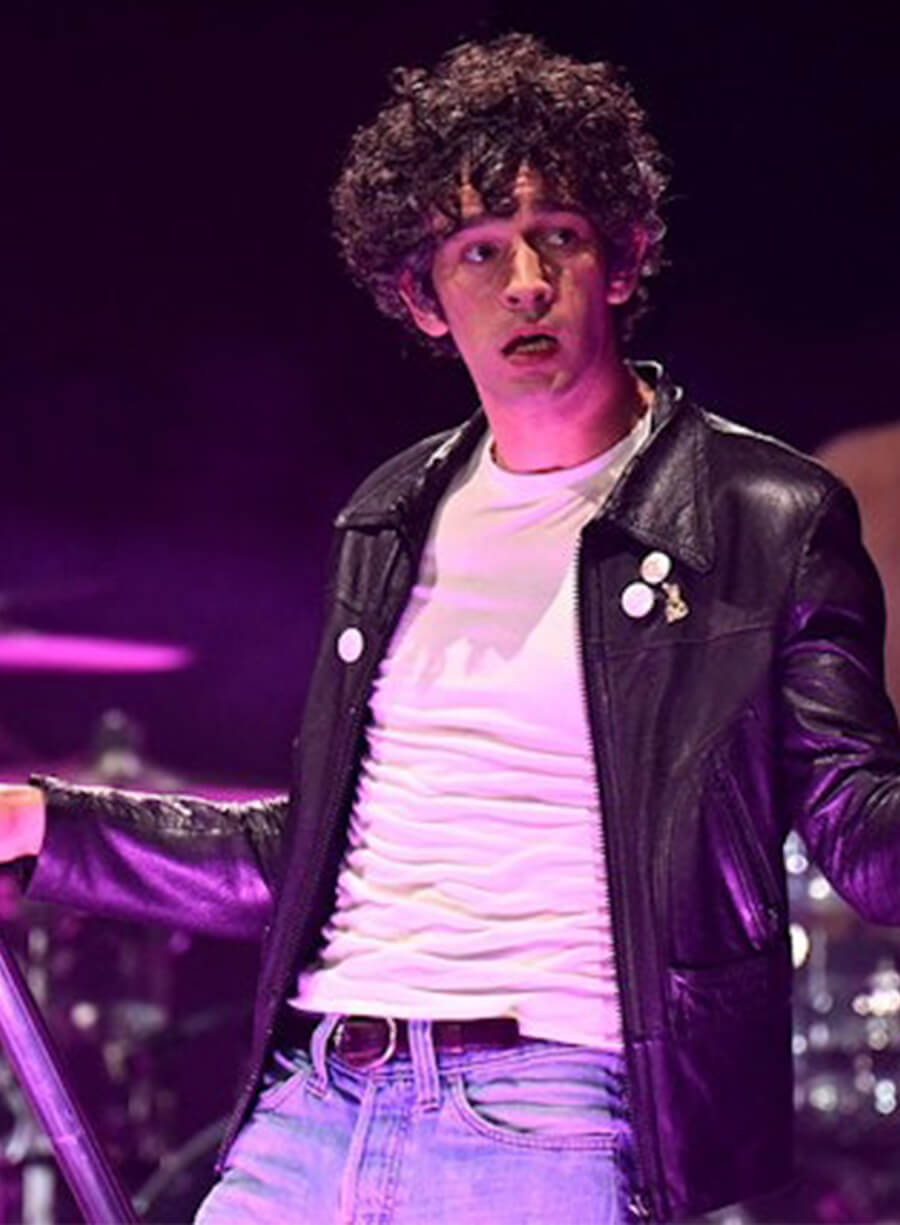 Glastonbury 2025 Matty Healy The 1975 Black Leather Jacket
