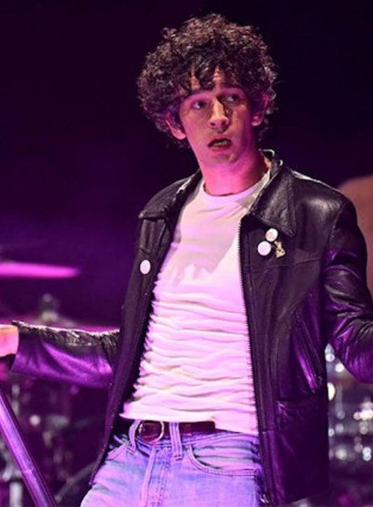 Glastonbury 2025 Matty Healy The 1975 Black Leather Jacket