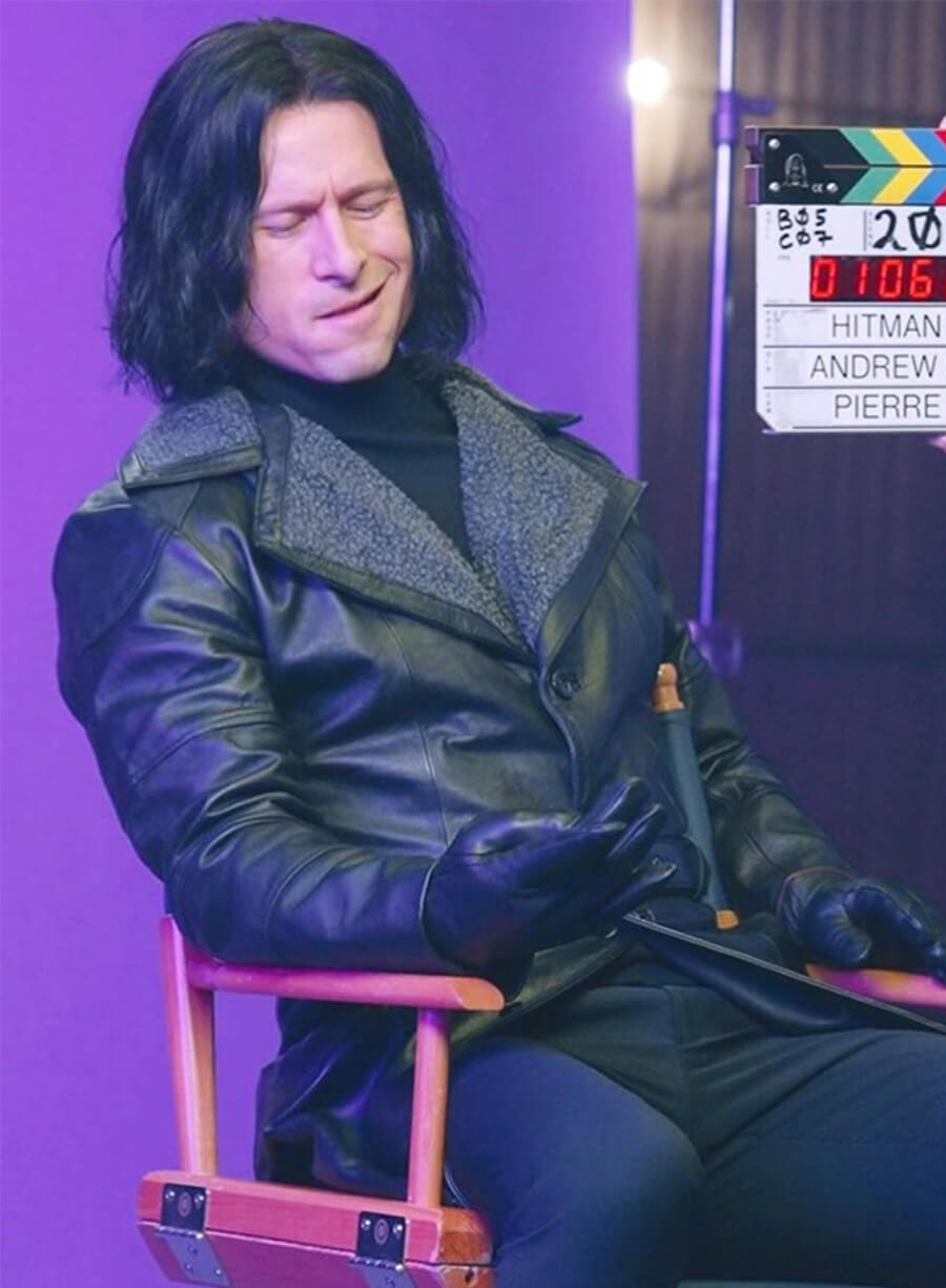 Glen Powell Hit Man Black Leather Coat