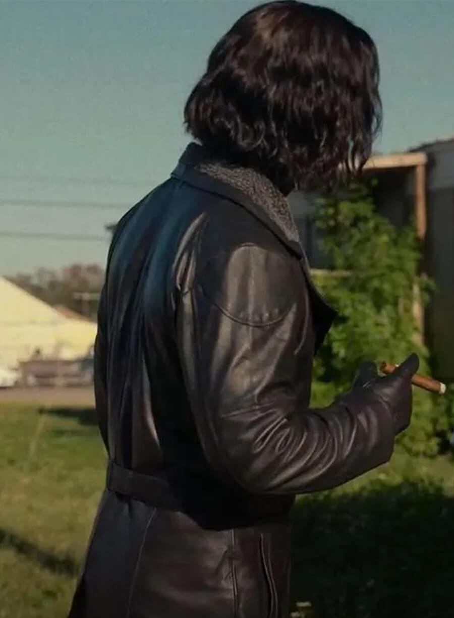 Glen Powell Hit Man Black Leather Coat