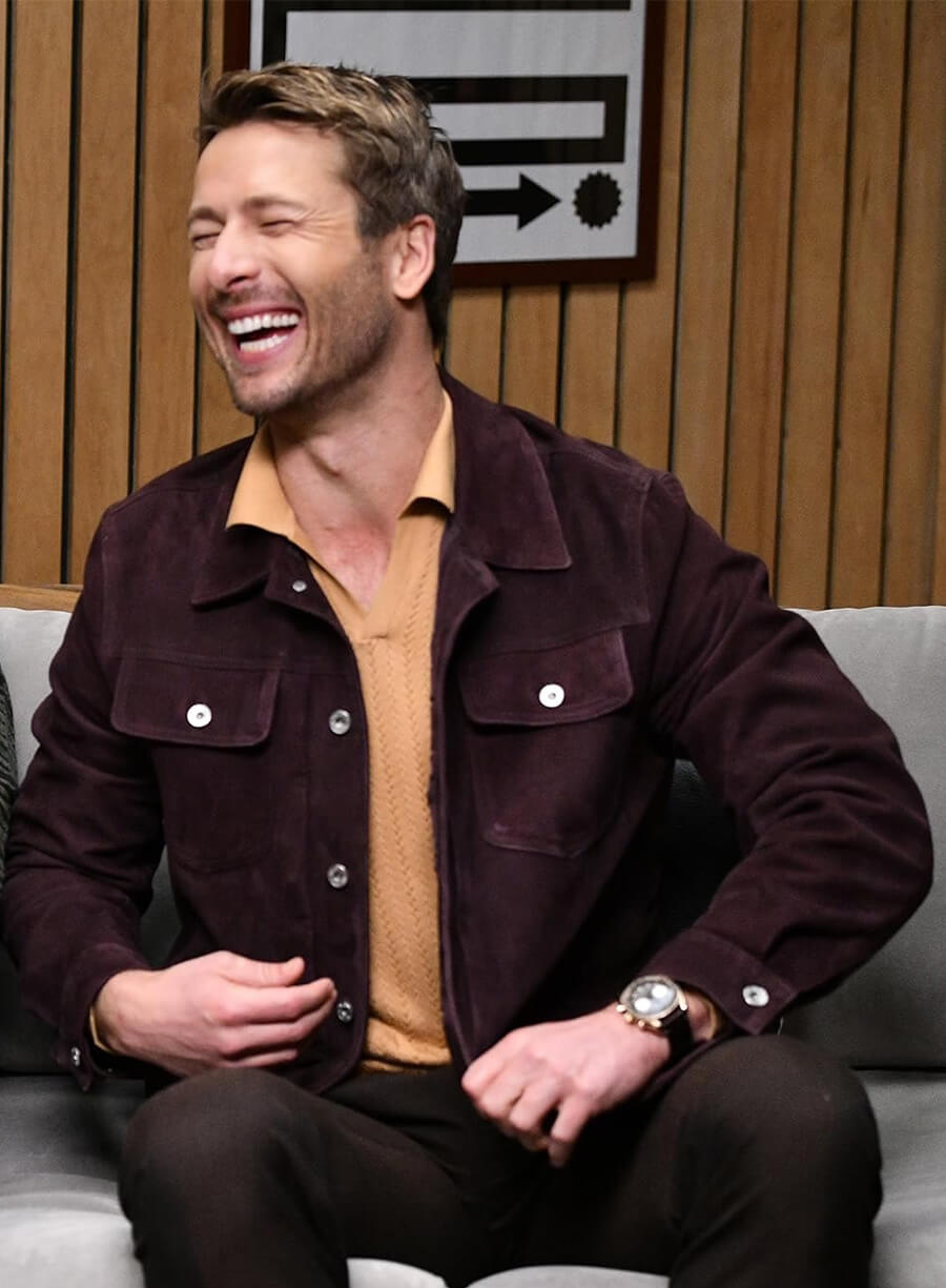 Glen Powell Hit Man Event Burgundy Suede Jacket