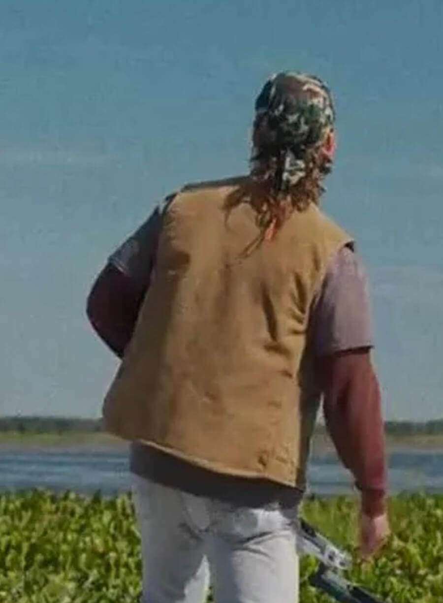 Glen Powell Hit Man Gary Johnson Brown Vest