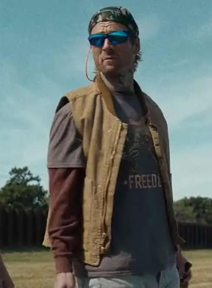 Glen Powell Hit Man Gary Johnson Brown Vest