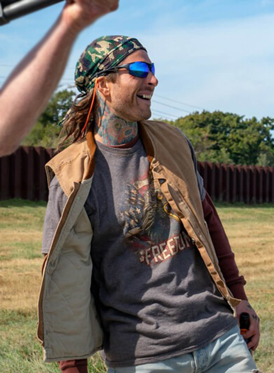 Glen Powell Hit Man Gary Johnson Brown Vest