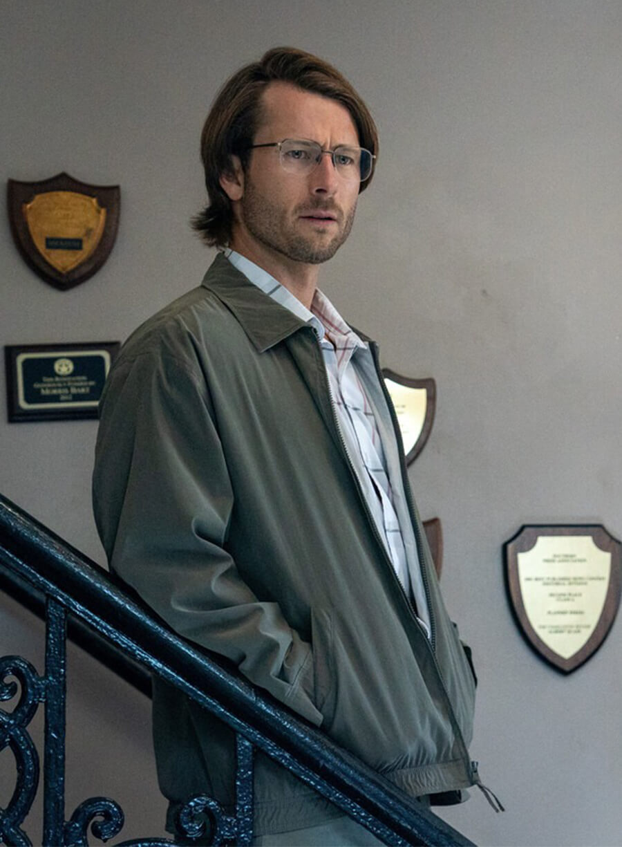 Glen Powell Hit Man Gary Johnson Grey Jacket