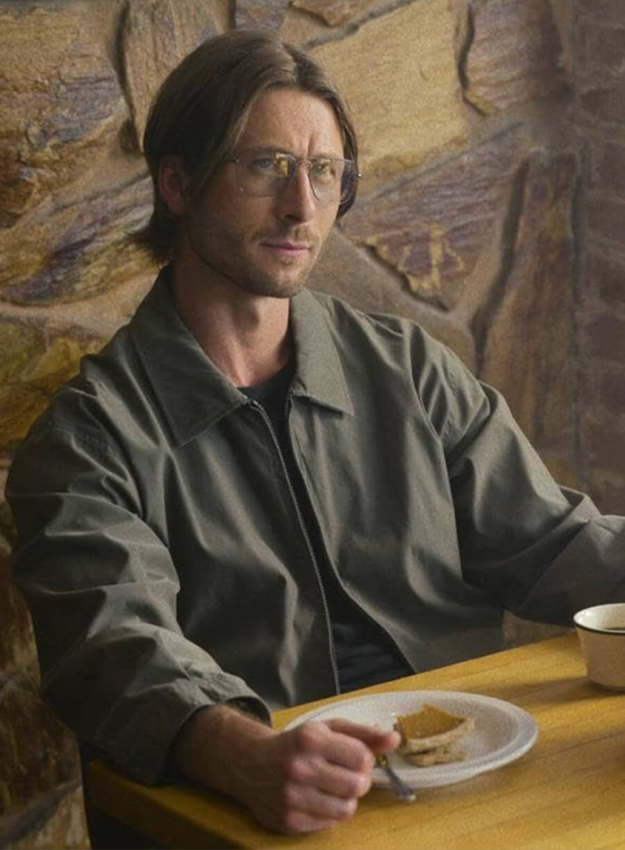 Glen Powell Hit Man Gary Johnson Grey Jacket