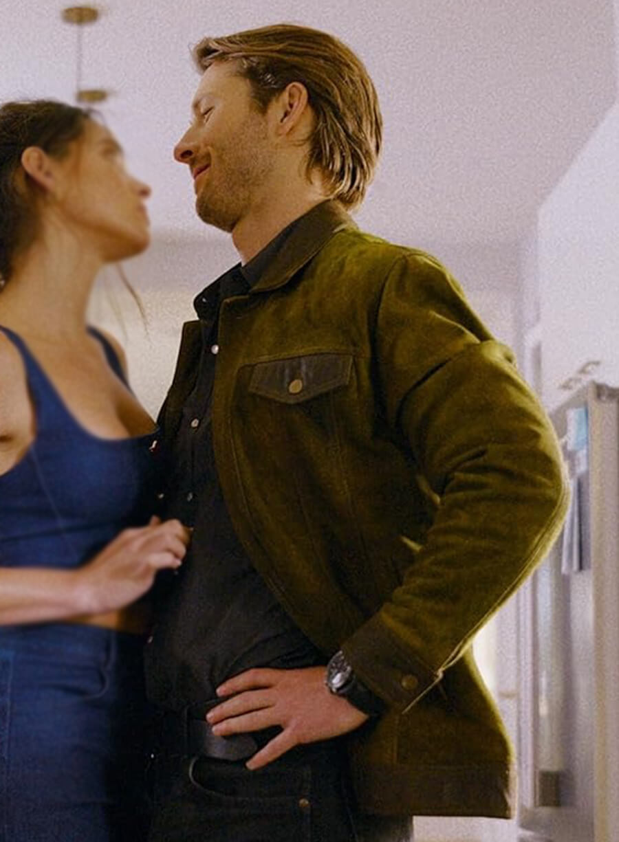 Glen Powell Hit Man Gary Johnson Suede Leather Jacket