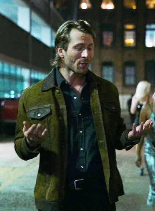 Glen Powell Hit Man Gary Johnson Suede Leather Jacket