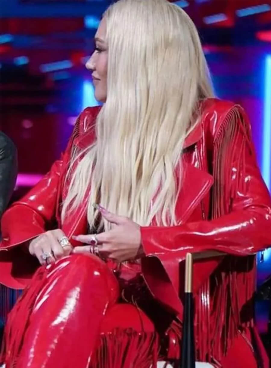 Gwen Stefani The Voice S26 Red Leather Fringe Blazer