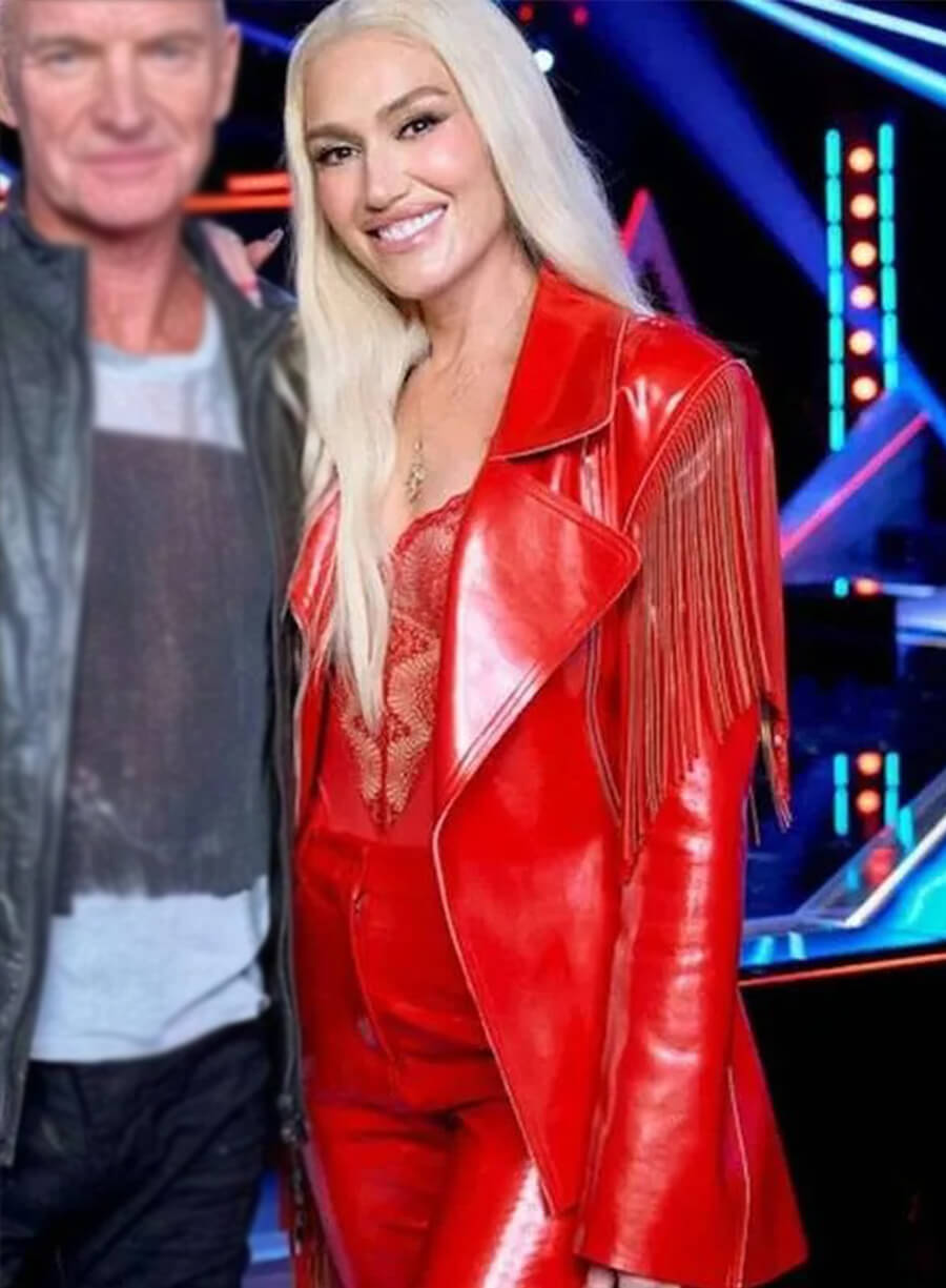 Gwen Stefani The Voice S26 Red Leather Fringe Blazer