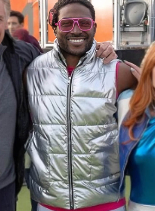 Happy Gilmore Reggie Bush 8-Ball Sliver Puffer Vest 