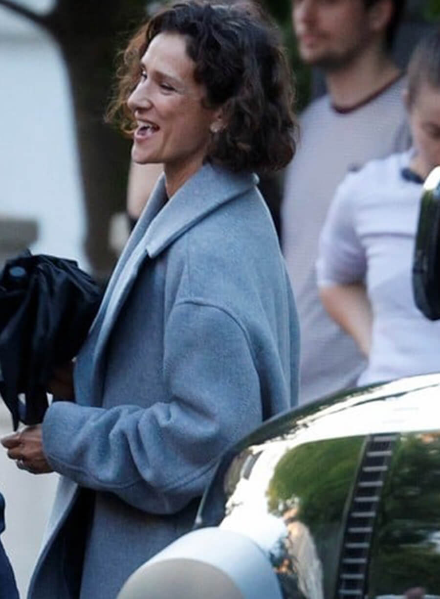 Indira Varma The Night Manager Mayra Cavendish Grey Coat