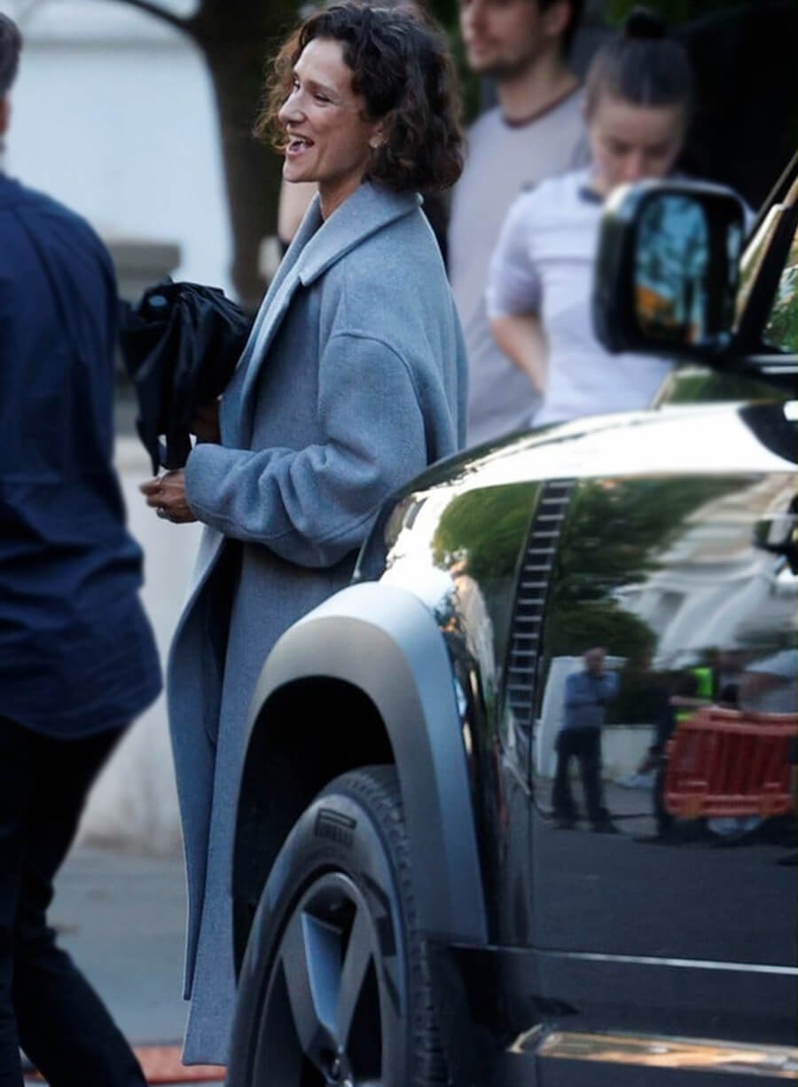 Indira Varma The Night Manager Mayra Cavendish Grey Coat