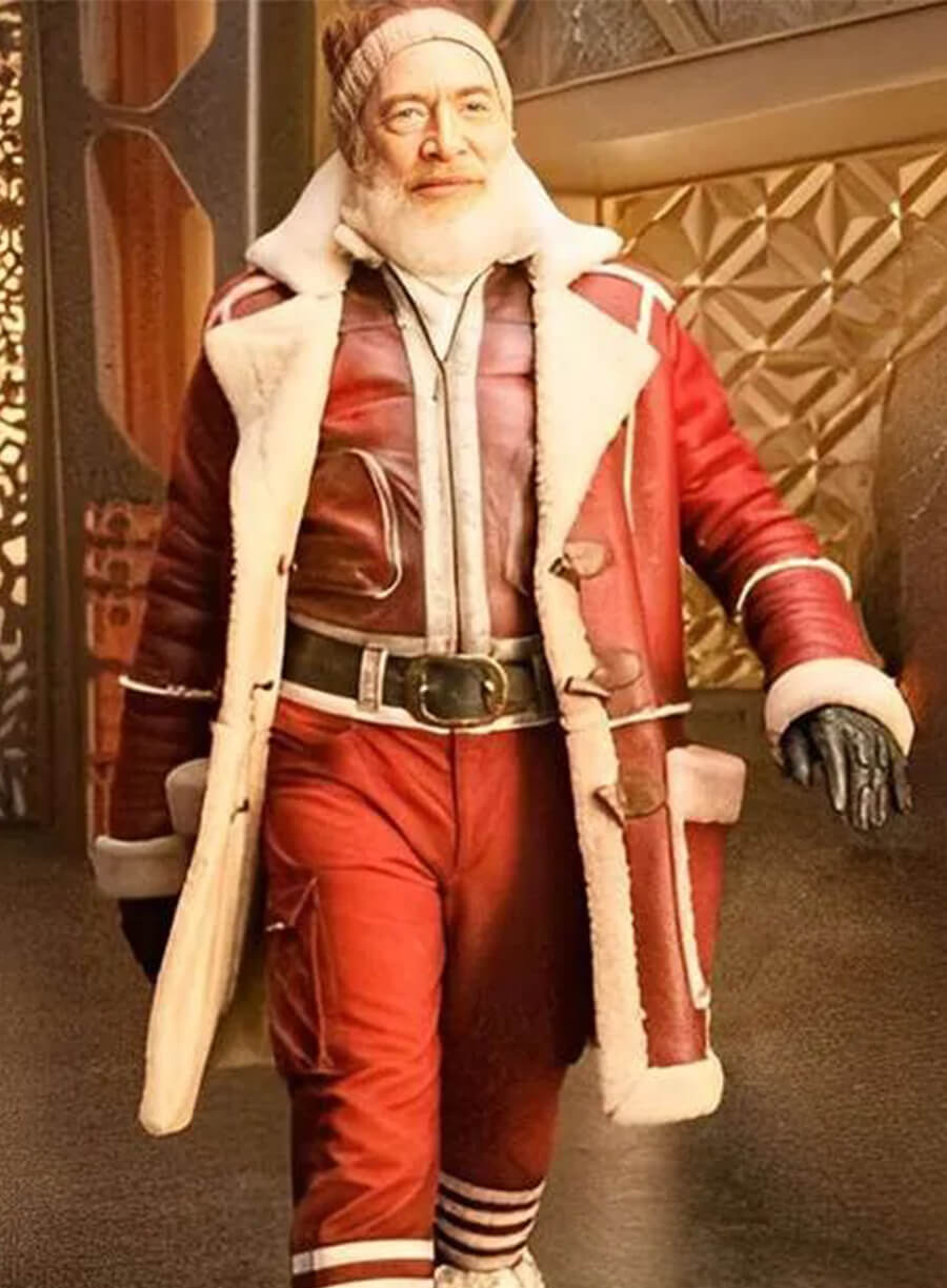 J.K. Simmons Red One 2024 Santa Claus Leather Coat