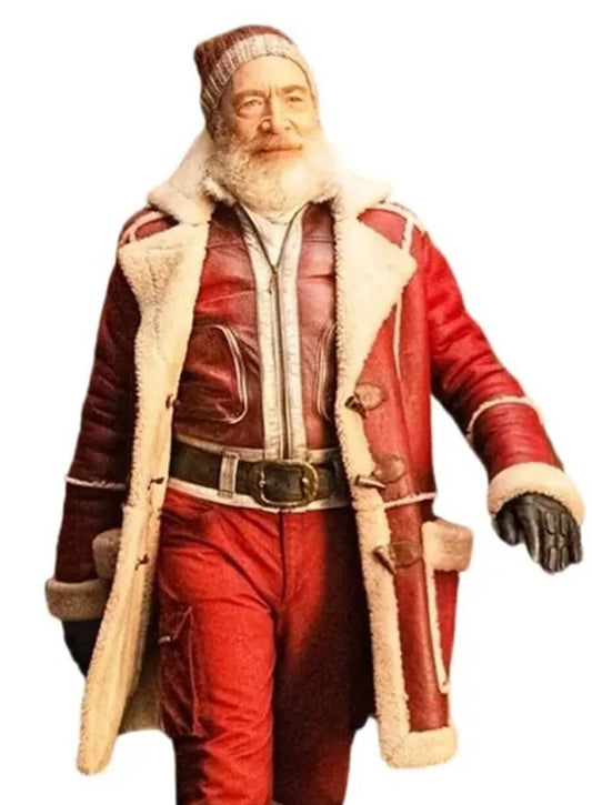 J.K. Simmons Red One 2024 Santa Claus Leather Coat