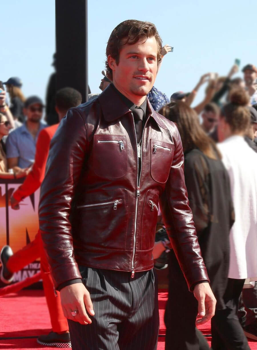 Jake Picking Top Gun Maverick Maroon Leather Jacket