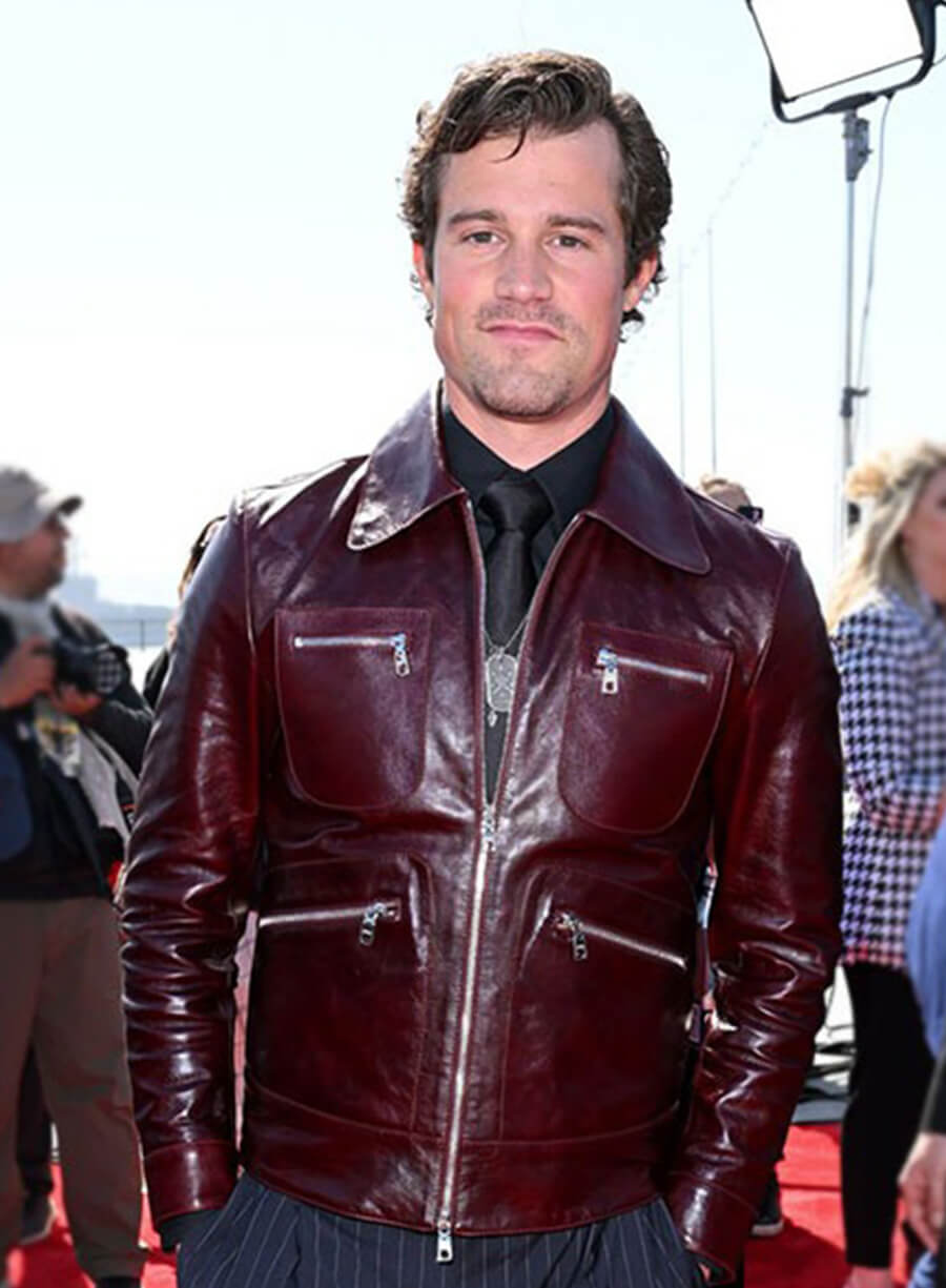 Jake Picking Top Gun Maverick Maroon Leather Jacket