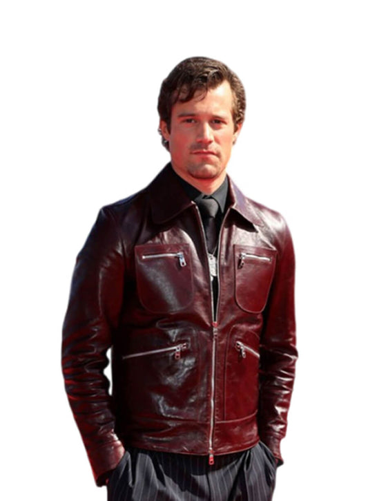 Jake Picking Top Gun Maverick Maroon Leather Jacket