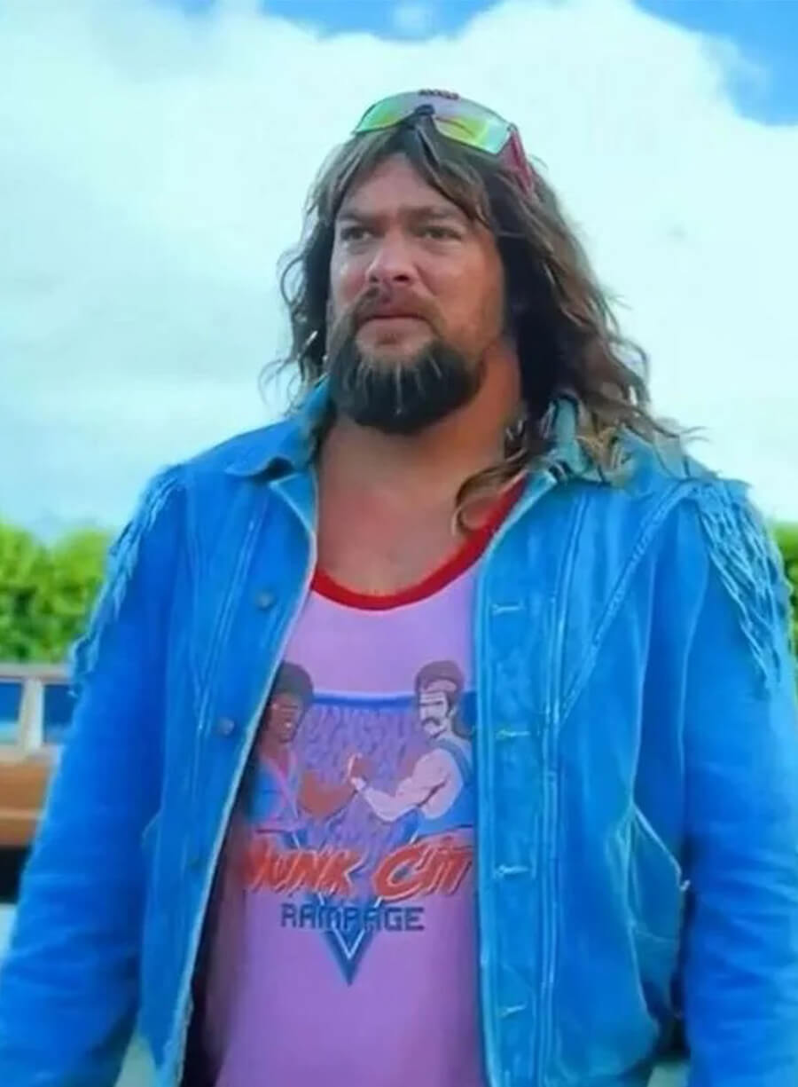 Jason Momoa Minecraft 2025 Garett Garrison Blue Fringe Jacket 