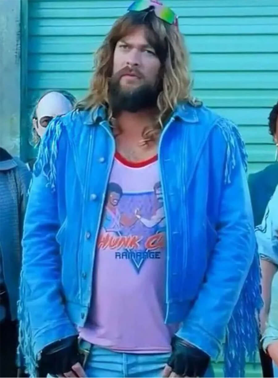 Jason Momoa Minecraft 2025 Garett Garrison Blue Fringe Jacket 