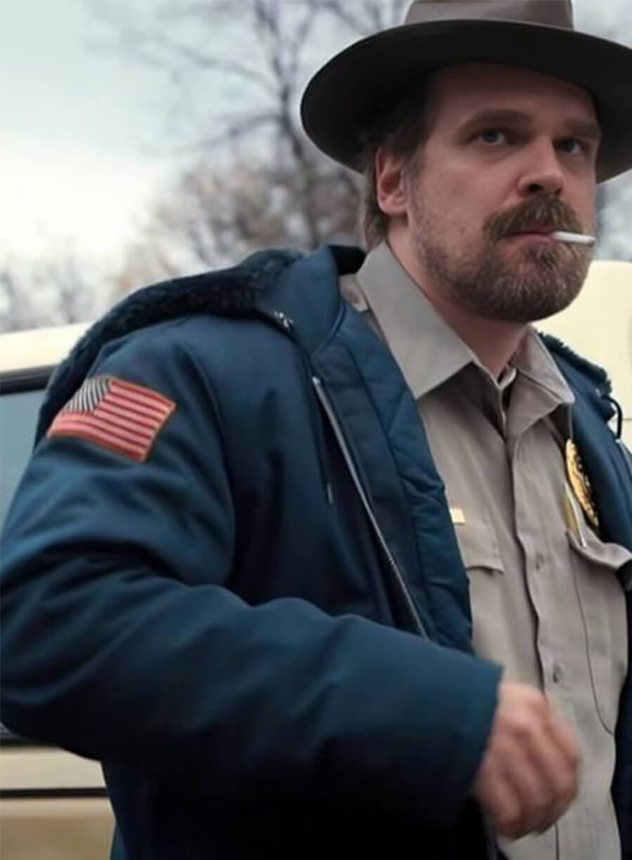 Jim Hopper Stranger Things Blue Hooded Jacket