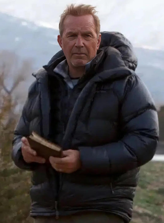 John Dutton Yellowstone Black Puffer Hooded Jacket