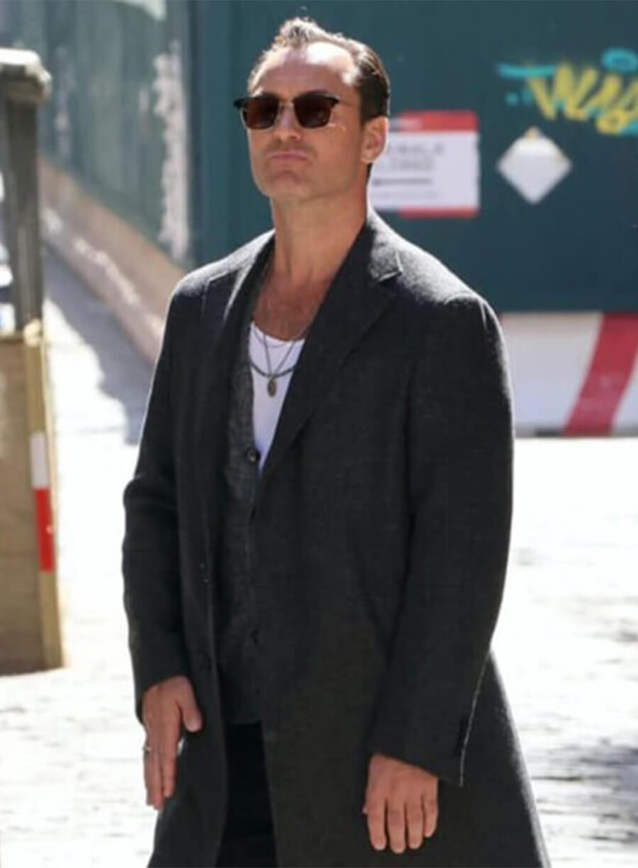 Jude Law Black Rabbit 2025 Jake Friedken Black Coat