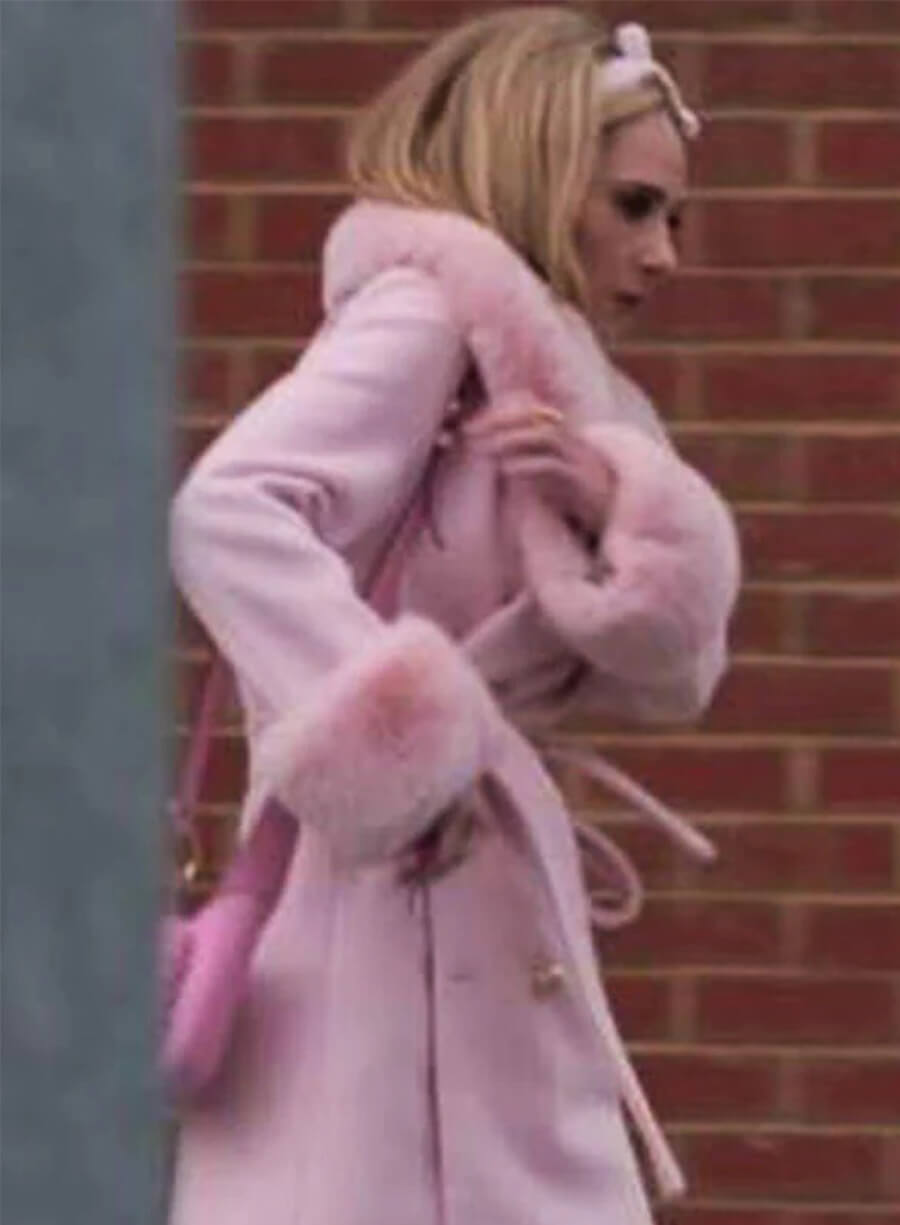 Juno Temple Ted Lasso S03 Keeley Jones Pink Fur Shearling Coat