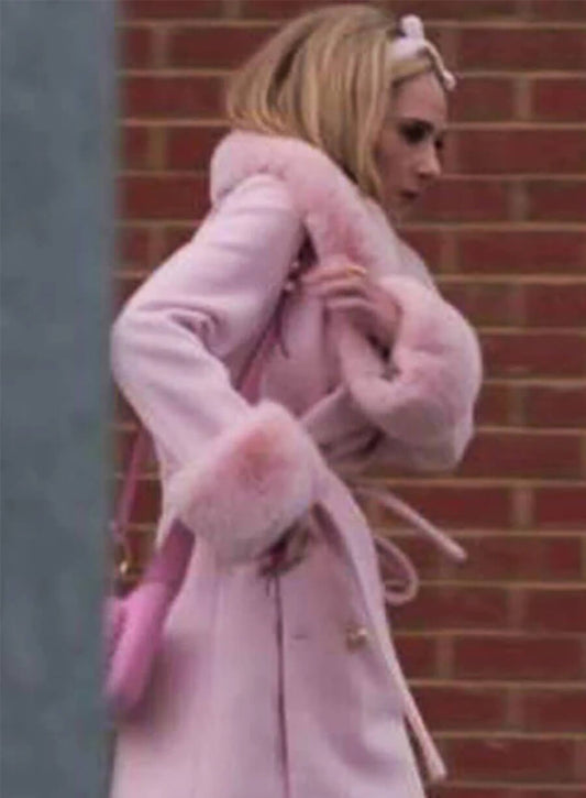 Juno Temple Ted Lasso S03 Keeley Jones Pink Fur Shearling Coat