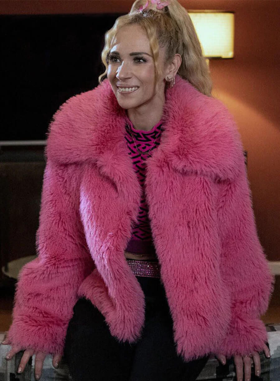Juno Temple Ted Lasso S03 Keely Jones Pink Fur Jacket