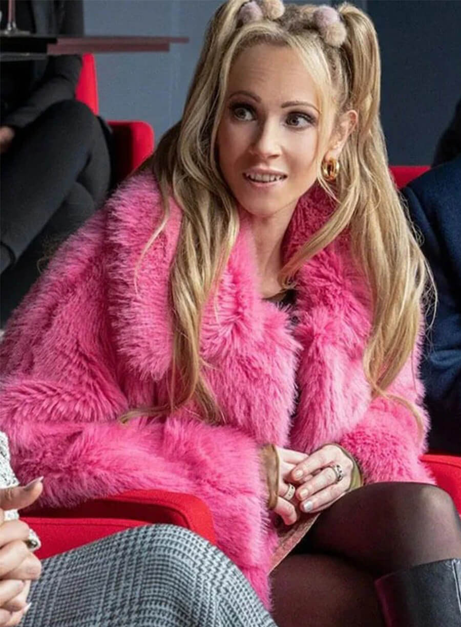 Juno Temple Ted Lasso S03 Keely Jones Pink Fur Jacket