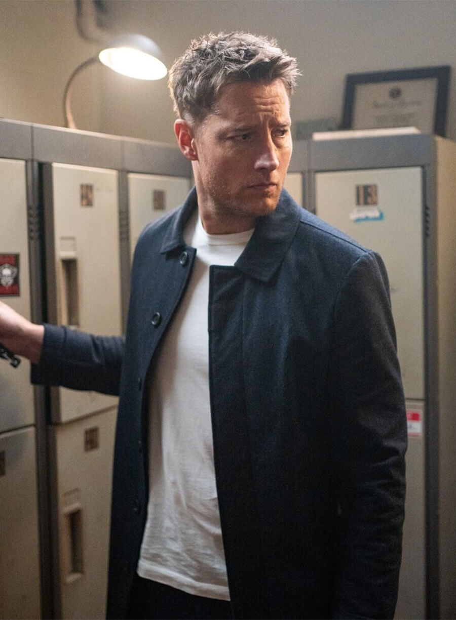 Justin Hartley Tracker Colter Shaw Navy Blue Coat