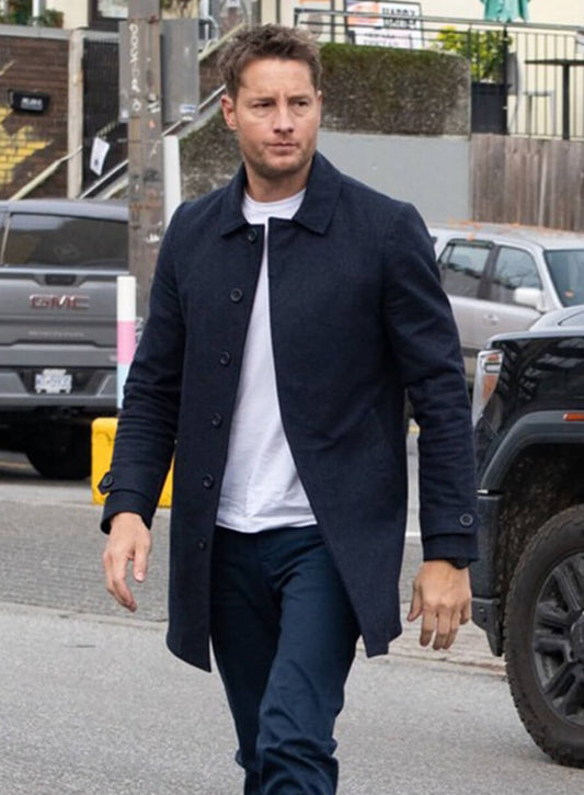 Justin Hartley Tracker Colter Shaw Navy Blue Coat