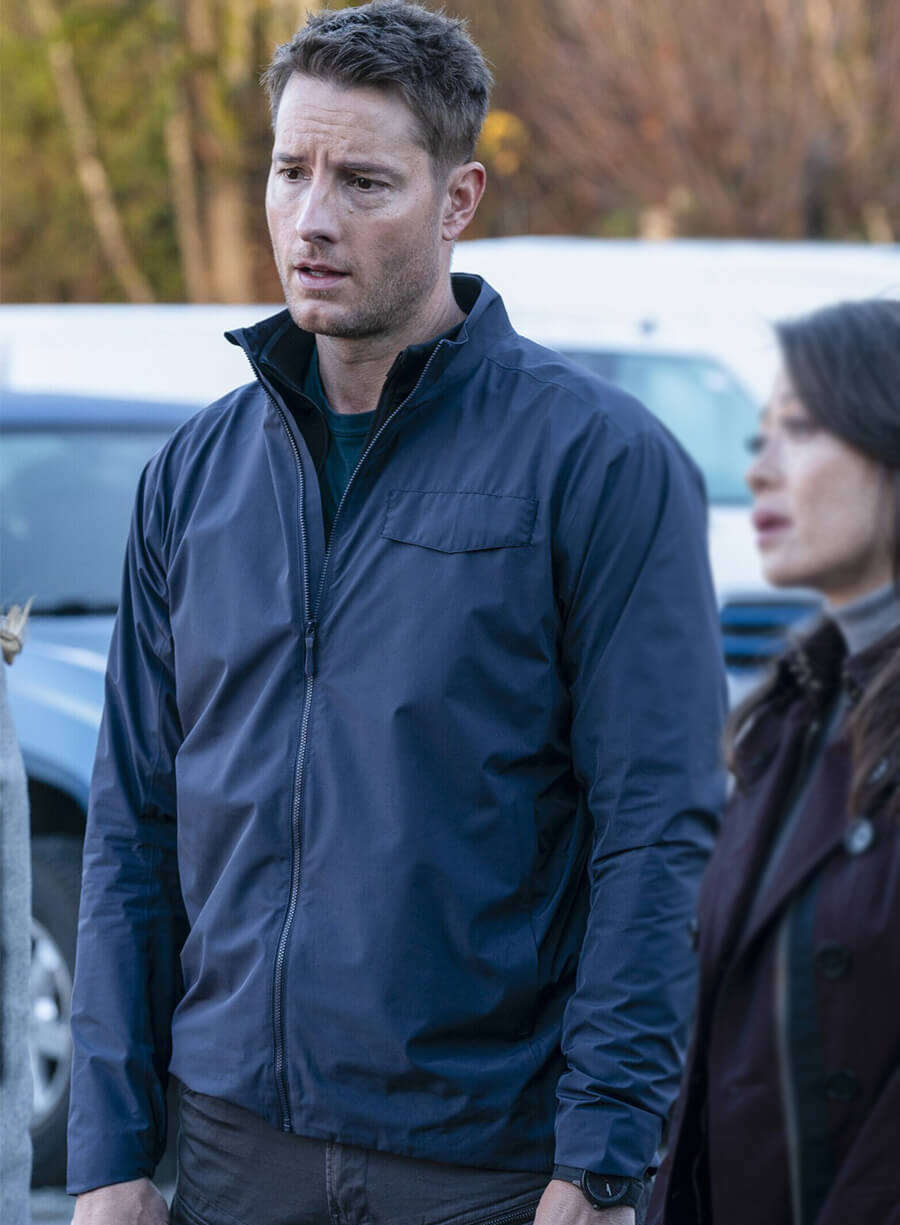 Justin Hartley Tracker S01 Colter Shaw Navy Blue Parachute Jacket
