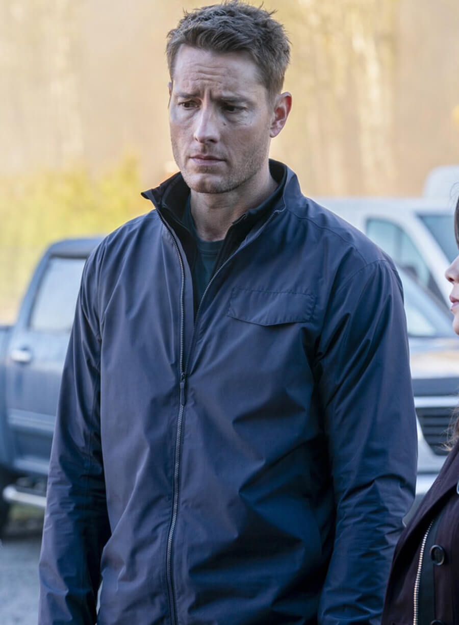 Justin Hartley Tracker S01 Colter Shaw Navy Blue Parachute Jacket