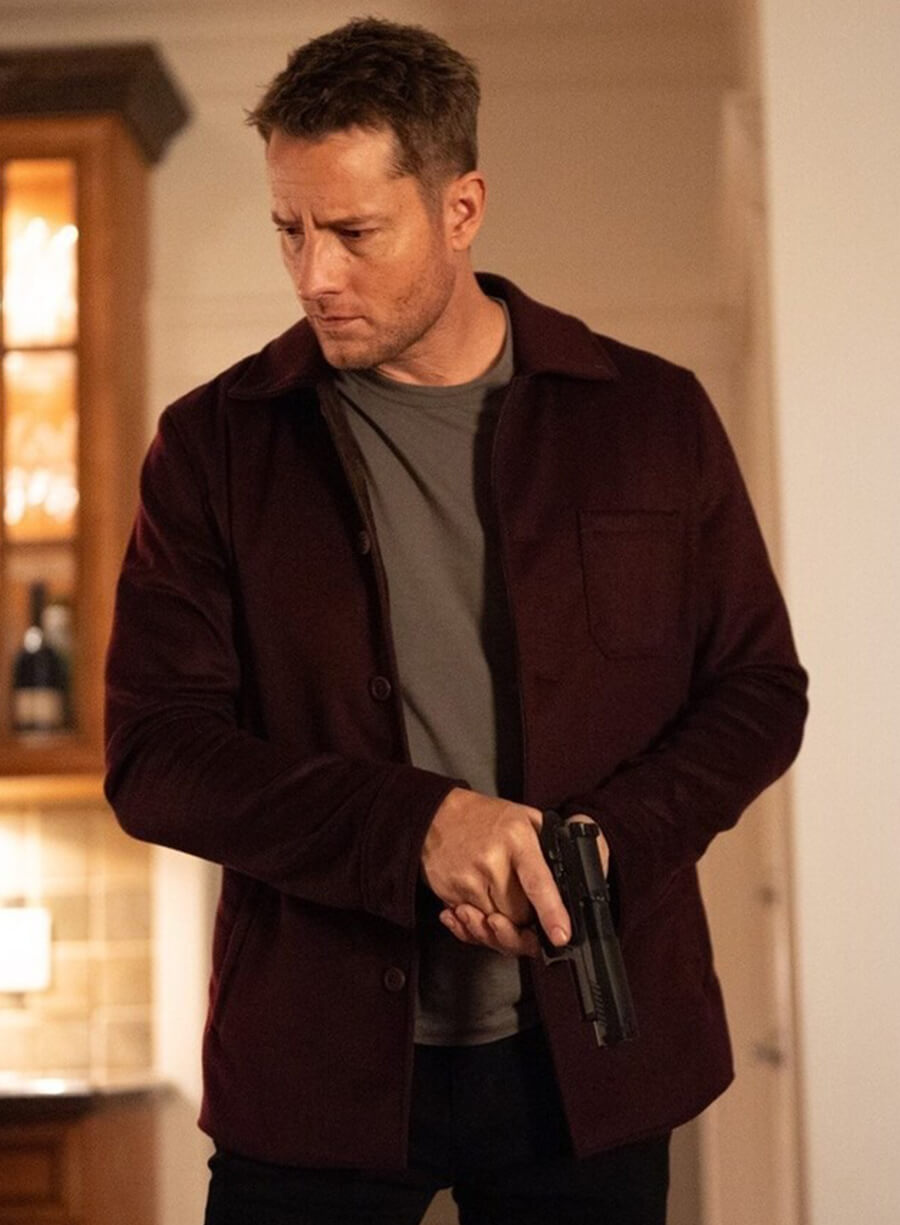 Justin Hartley Tracker S03 Colter Shaw Maroon Wool jacket