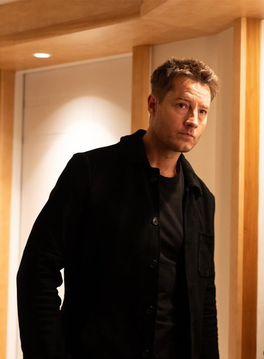 Justin Hartley Tracker Season 3 Colter Shaw Black Suede Jacket