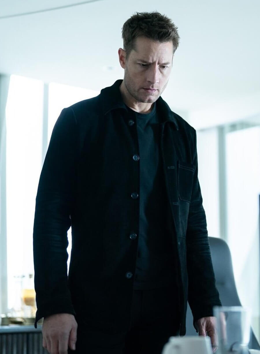 Justin Hartley Tracker Season 3 Colter Shaw Black Suede Jacket