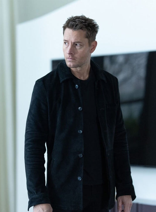 Justin Hartley Tracker Season 3 Colter Shaw Black Suede Jacket