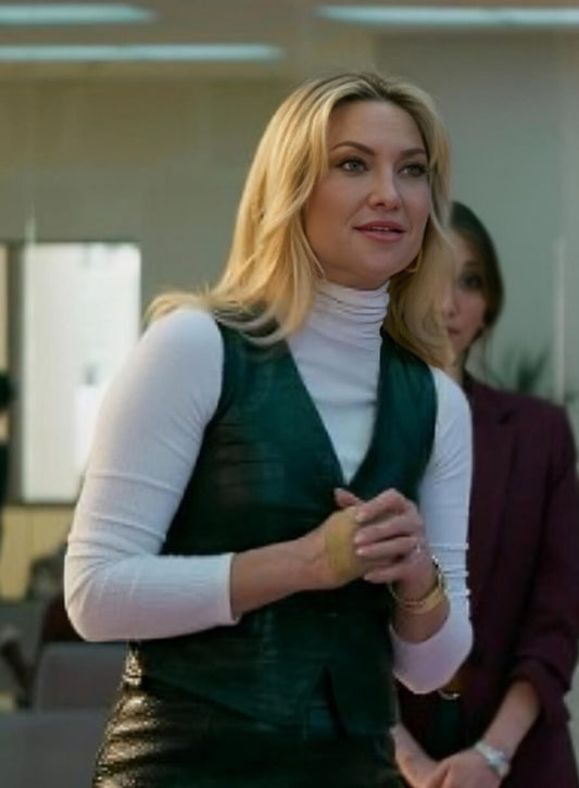 Kate Hudson Running Point Isla Gordon Black Leather Vest