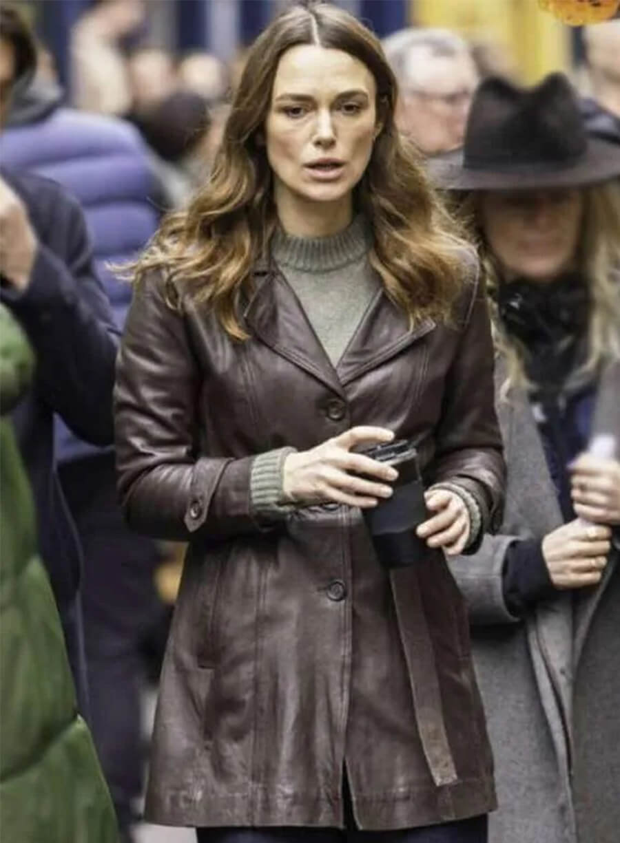 Keira Knightley Black Doves Helen Webb Leather Coat 